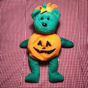 2003 Halloween Pumpkin Green Bear Beanie Plush